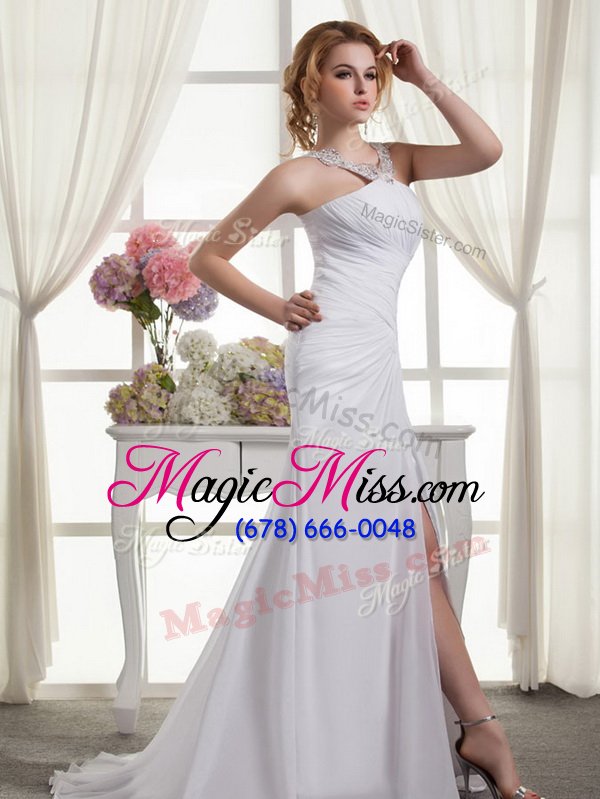 wholesale clearance ruching wedding dresses white zipper sleeveless court train