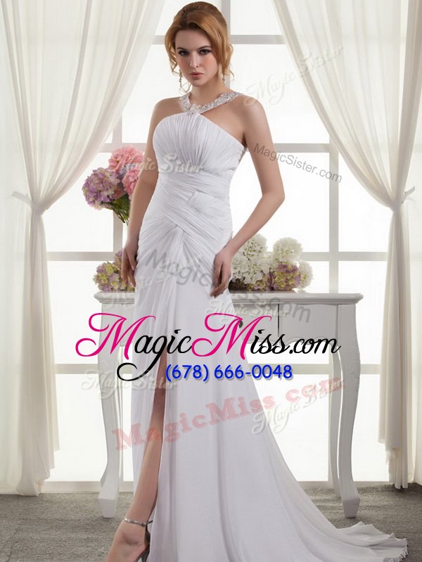 wholesale clearance ruching wedding dresses white zipper sleeveless court train