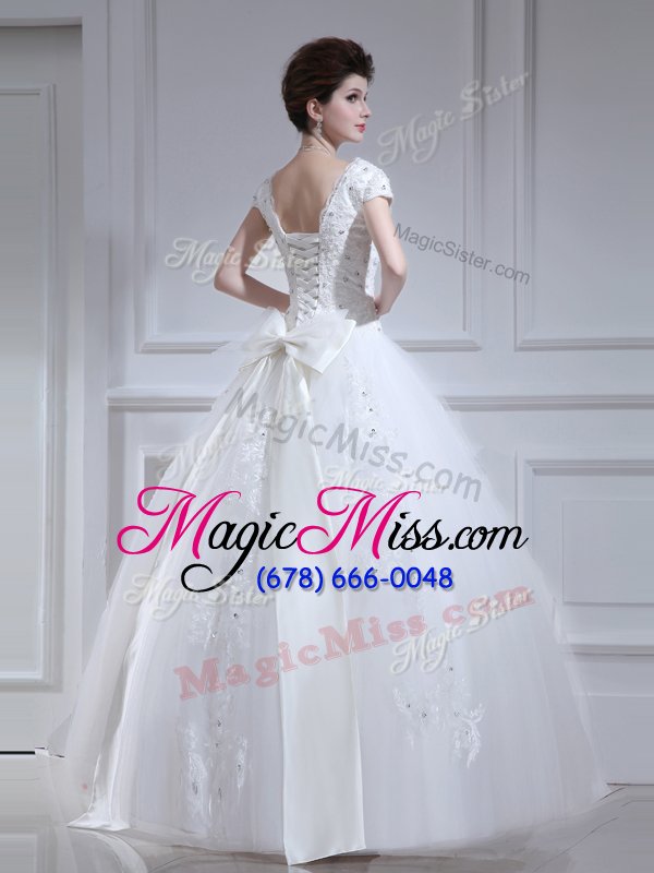 wholesale perfect floor length white wedding dress v-neck sleeveless lace up