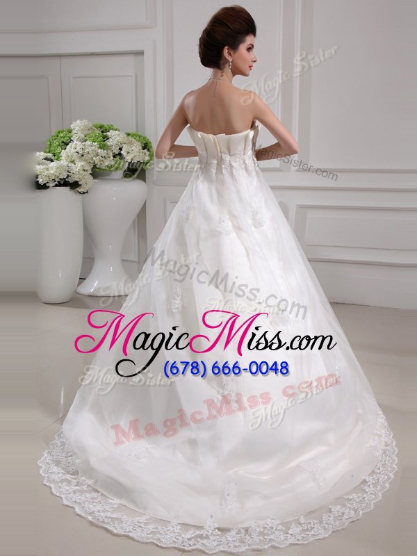 wholesale elegant with train white bridal gown scalloped sleeveless brush train side zipper