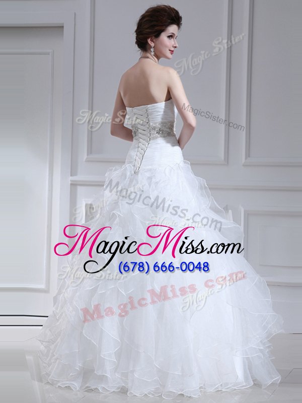 wholesale cheap sleeveless lace up floor length beading and ruffles wedding dress