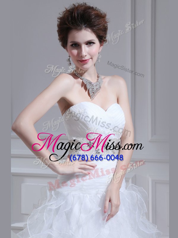 wholesale cheap sleeveless lace up floor length beading and ruffles wedding dress