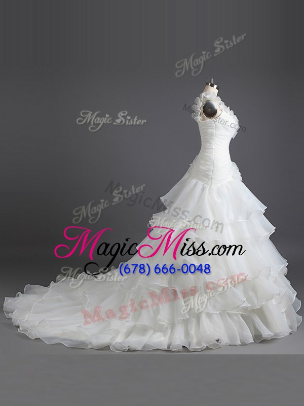 wholesale delicate sweetheart sleeveless chiffon bridal gown beading and ruffled layers and ruching court train lace up