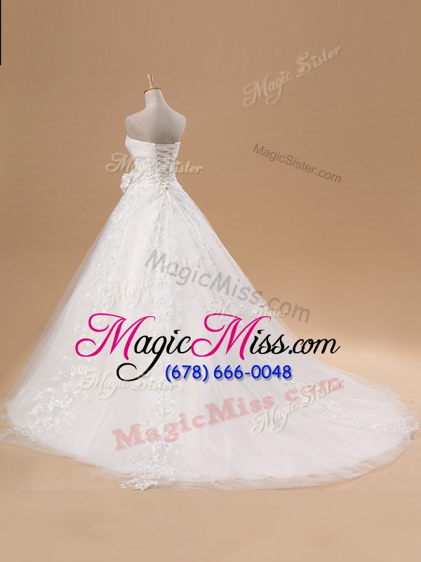 wholesale dramatic with train a-line sleeveless white wedding gowns court train lace up