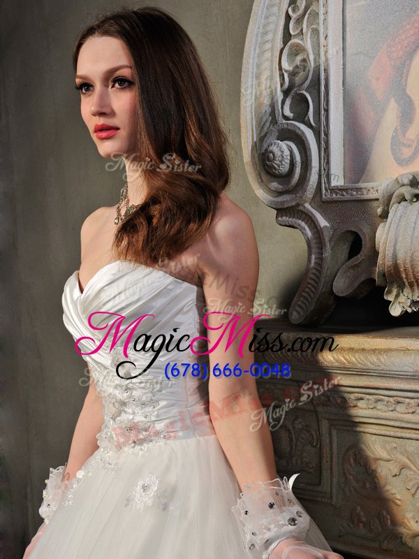 wholesale perfect lace and appliques and ruching bridal gown white lace up sleeveless floor length