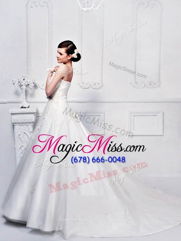 wholesale top selling white sleeveless tulle court train zipper wedding dress for wedding party