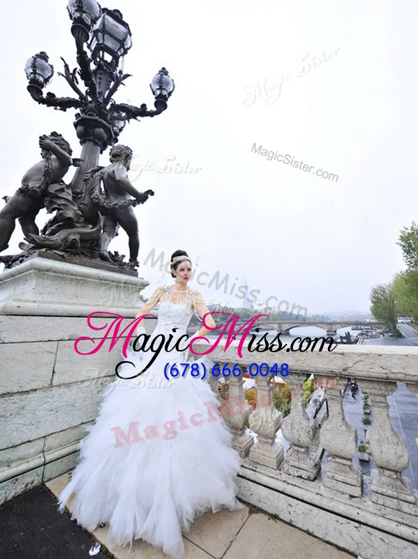 wholesale dazzling tulle sleeveless floor length wedding gowns and beading and ruffles