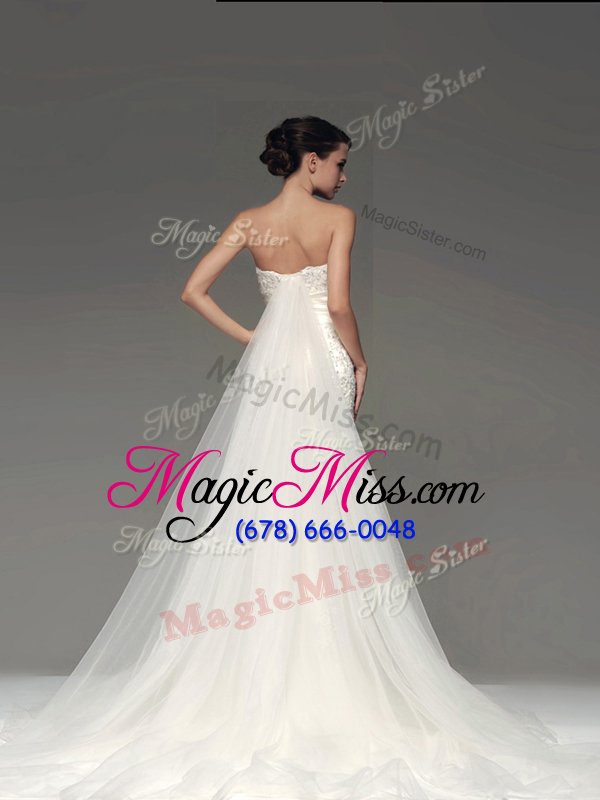wholesale new arrival mermaid white wedding dresses wedding party and for with lace and appliques strapless sleeveless brush train side zipper