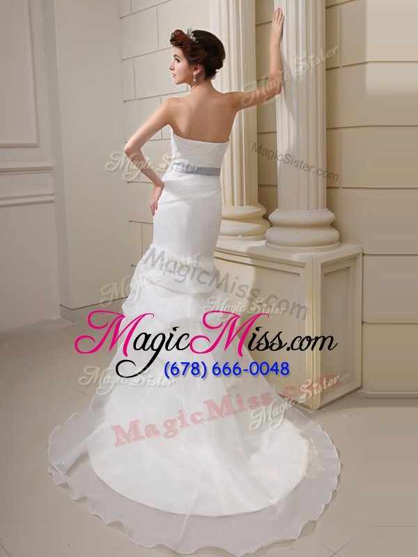 wholesale on sale pick ups wedding dress white side zipper sleeveless with brush train