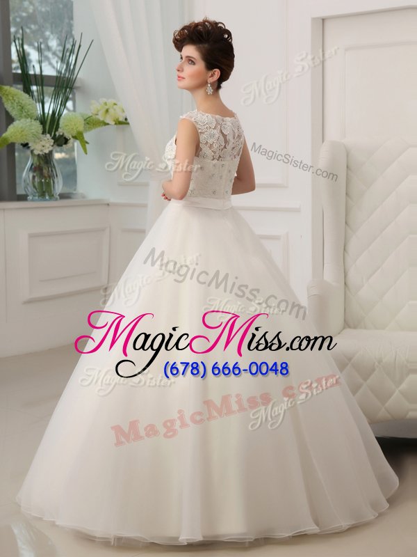 wholesale cheap scoop organza sleeveless floor length wedding gown and beading and appliques
