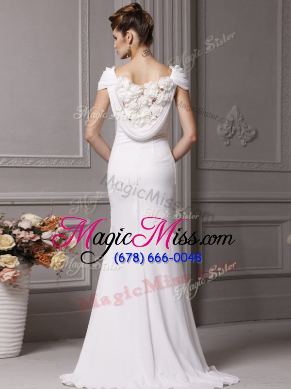 wholesale artistic mermaid white cap sleeves chiffon brush train side zipper wedding gowns for wedding party