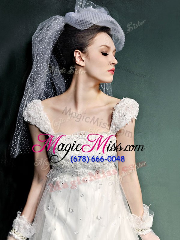 wholesale superior cap sleeves court train beading and lace and appliques lace up wedding dresses