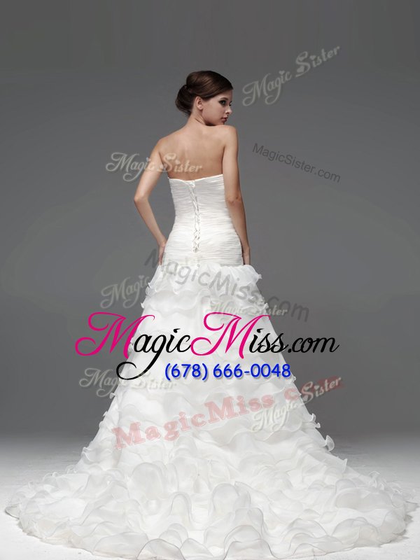 wholesale organza sleeveless wedding gown and beading and ruffles and ruffled layers