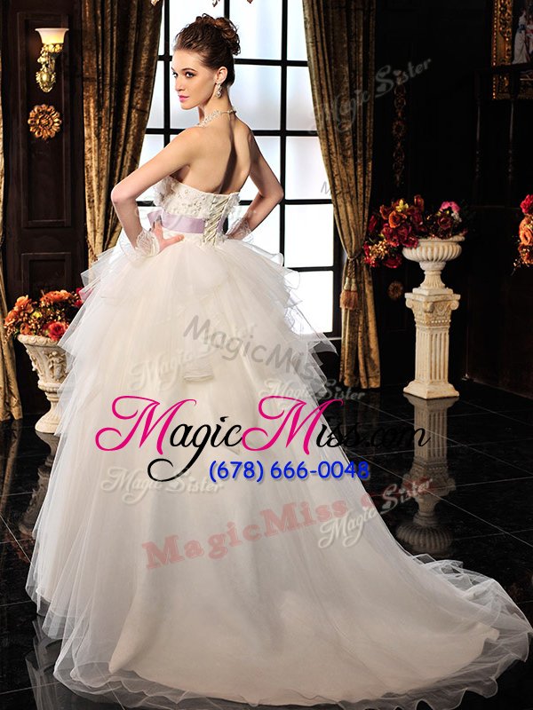 wholesale unique lace up bridal gown white and in for wedding party with beading and bowknot