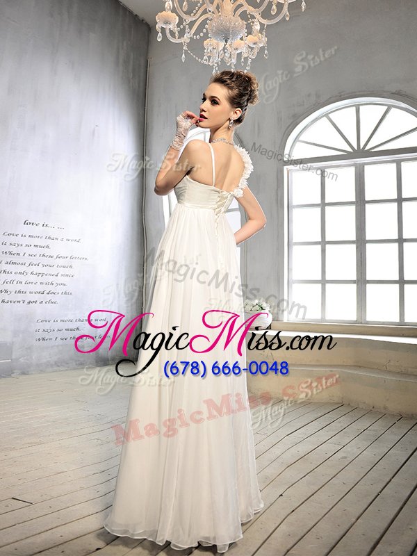 wholesale glorious white sleeveless chiffon lace up wedding gown for wedding party