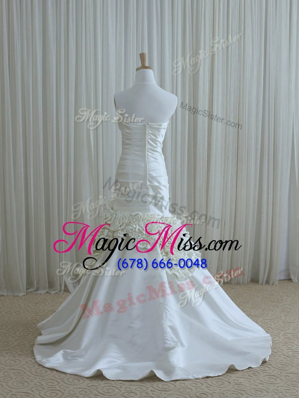 wholesale discount mermaid sweetheart sleeveless brush train zipper wedding gowns white taffeta
