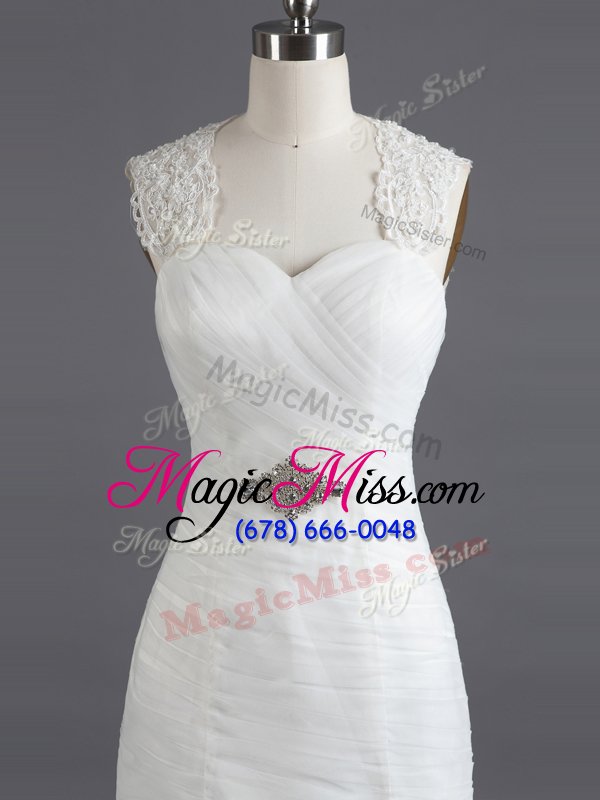 wholesale customized mermaid white lace up wedding gowns beading and lace sleeveless with train chapel train