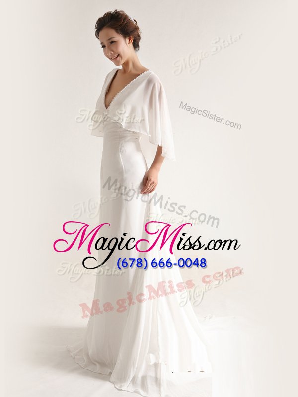 wholesale exceptional with train empire half sleeves white bridal gown brush train zipper