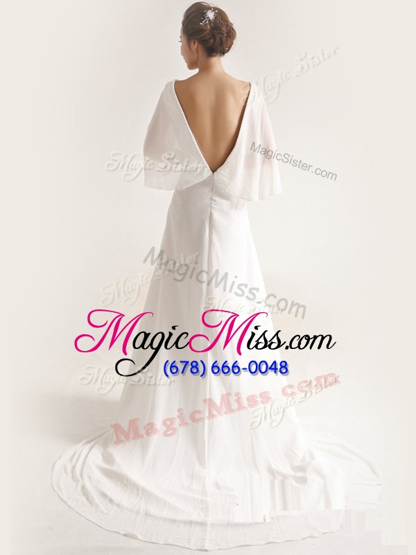 wholesale exceptional with train empire half sleeves white bridal gown brush train zipper