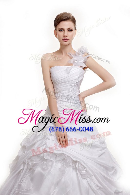 wholesale white wedding gowns wedding party and for with ruching and pick ups strapless sleeveless court train lace up