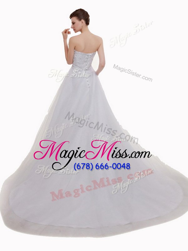 wholesale great sweetheart sleeveless court train lace up wedding gown white tulle