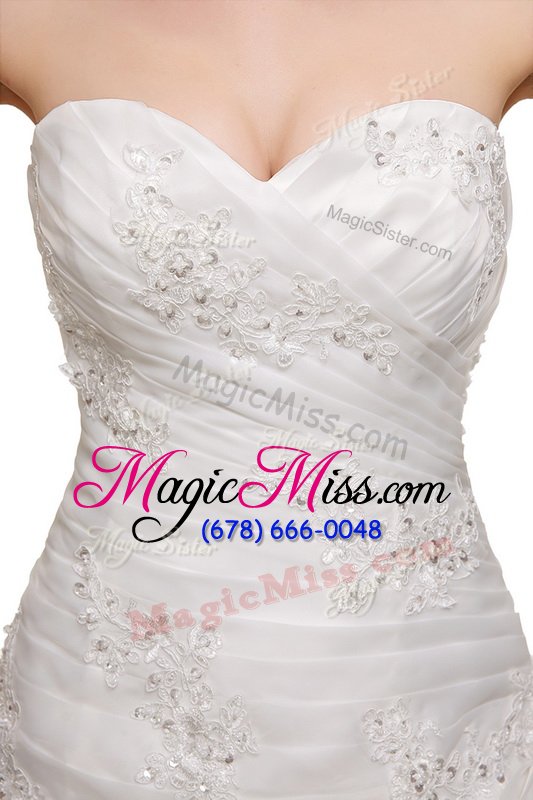 wholesale excellent sleeveless brush train lace up with train beading and appliques wedding gowns