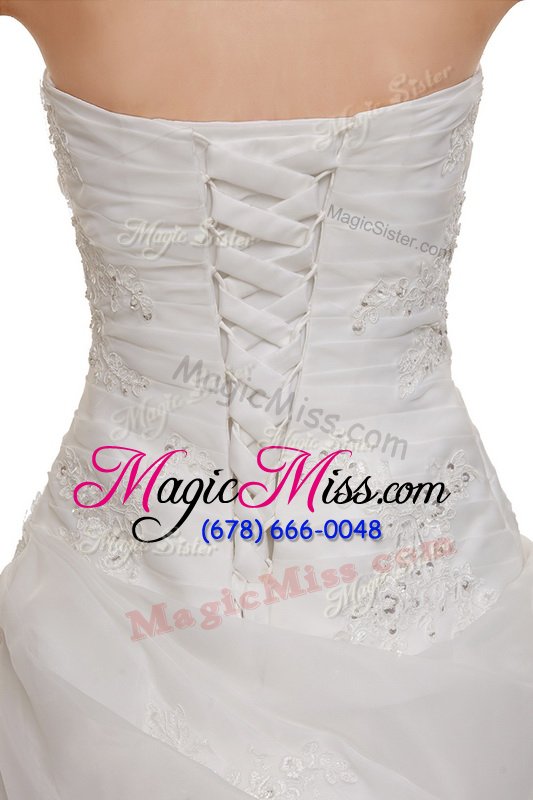 wholesale excellent sleeveless brush train lace up with train beading and appliques wedding gowns