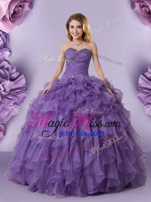 wholesale fabulous purple sweet 16 dresses military ball and sweet 16 and quinceanera and for with beading and ruffles sweetheart sleeveless lace up