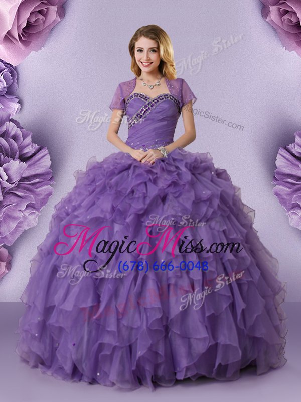 wholesale fabulous purple sweet 16 dresses military ball and sweet 16 and quinceanera and for with beading and ruffles sweetheart sleeveless lace up