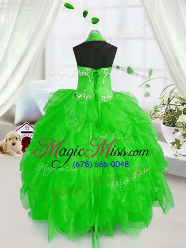 wholesale superior halter top sleeveless floor length appliques and ruffles lace up little girl pageant gowns with
