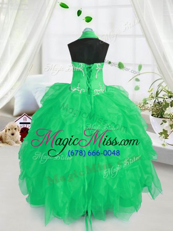 wholesale new arrival floor length apple green pageant gowns for girls halter top sleeveless lace up