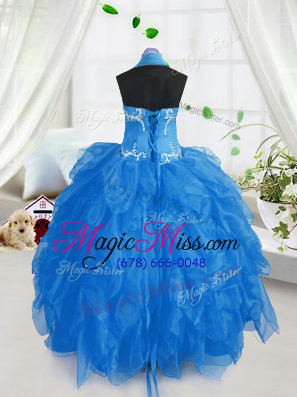 wholesale attractive ball gowns little girl pageant gowns baby blue halter top organza sleeveless floor length lace up
