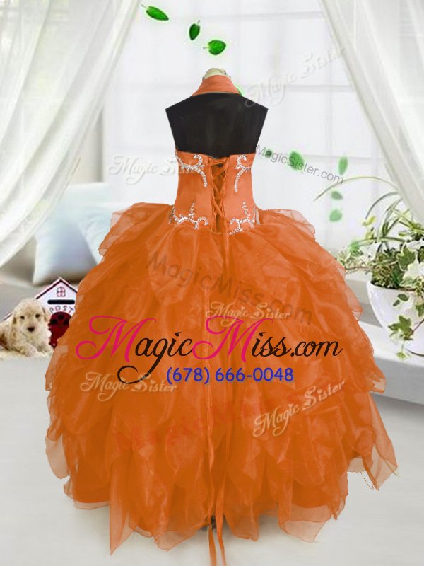 wholesale beautiful halter top orange red sleeveless organza lace up pageant gowns for girls for party and wedding party