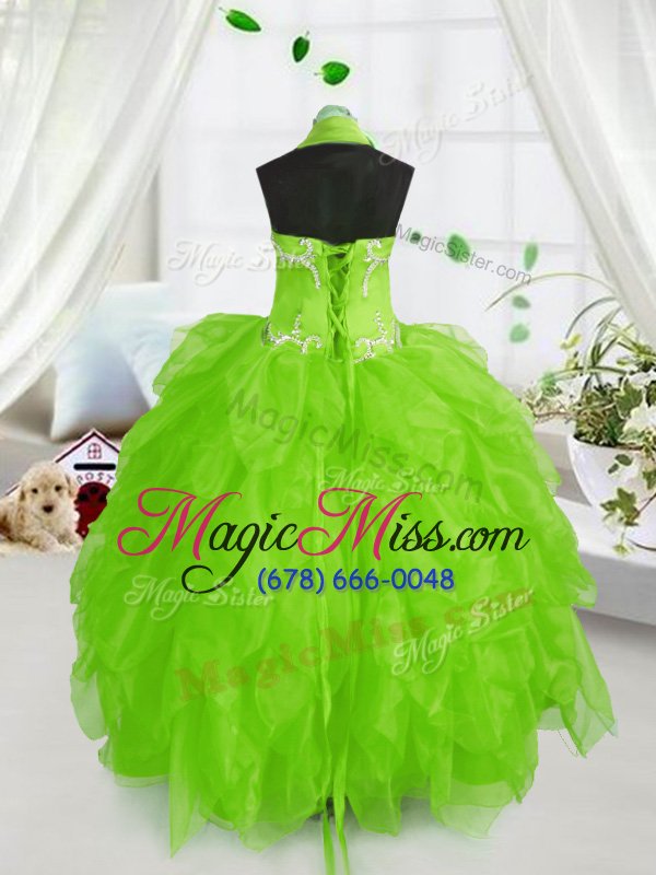 wholesale custom designed halter top neckline beading and ruffles little girls pageant gowns sleeveless lace up