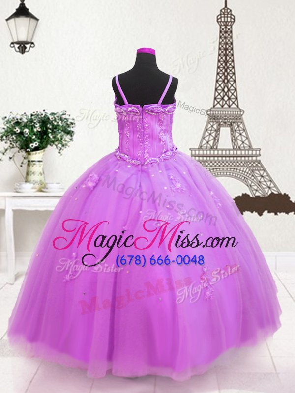 wholesale modern spaghetti straps sleeveless zipper girls pageant dresses lilac tulle