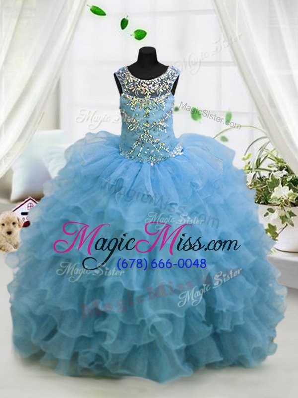 wholesale new style scoop sleeveless lace up floor length beading and ruffled layers pageant gowns for girls