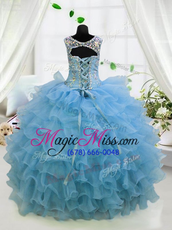 wholesale new style scoop sleeveless lace up floor length beading and ruffled layers pageant gowns for girls