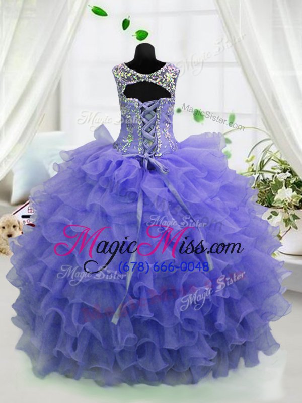 wholesale nice scoop floor length lace up little girls pageant dress baby blue and in for party and wedding party with beading and ruffled layers