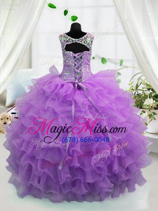 wholesale scoop lavender ball gowns beading and ruffled layers little girls pageant gowns lace up organza sleeveless floor length