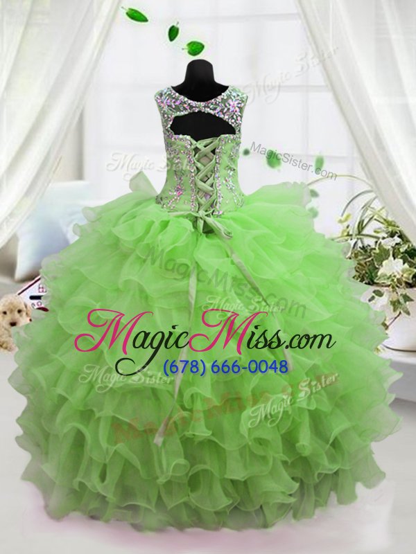 wholesale scoop apple green ball gowns beading and ruffled layers little girls pageant dress wholesale lace up organza sleeveless floor length