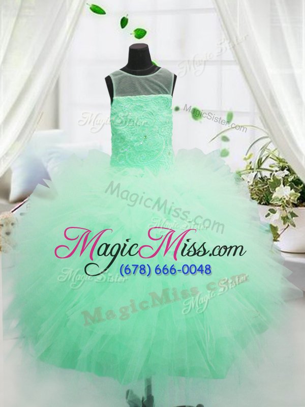 wholesale classical scoop tulle sleeveless floor length little girl pageant gowns and beading and appliques
