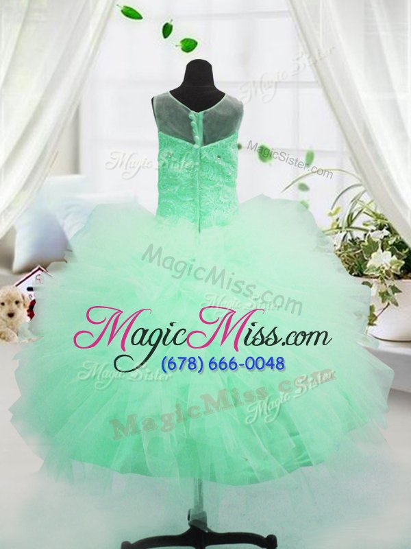 wholesale classical scoop tulle sleeveless floor length little girl pageant gowns and beading and appliques