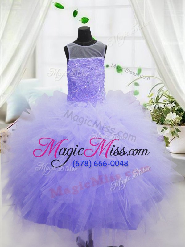wholesale customized purple scoop neckline beading and ruffles little girls pageant gowns sleeveless zipper