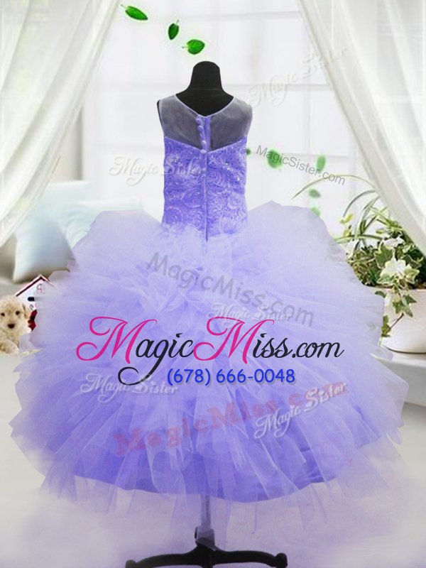 wholesale customized purple scoop neckline beading and ruffles little girls pageant gowns sleeveless zipper