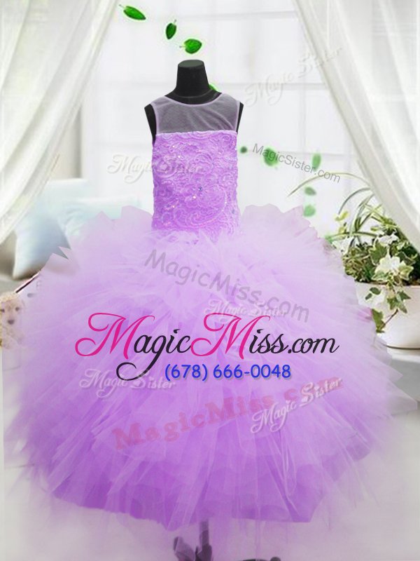 wholesale customized scoop hot pink ball gowns ruffles kids pageant dress zipper organza sleeveless floor length