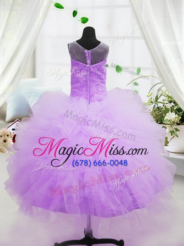 wholesale customized scoop hot pink ball gowns ruffles kids pageant dress zipper organza sleeveless floor length