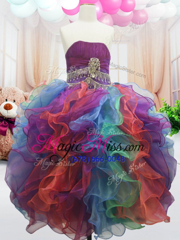 wholesale fashion multi-color sleeveless organza zipper little girl pageant dress for party and wedding party