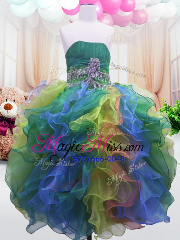 wholesale best multi-color sleeveless organza zipper little girls pageant dress wholesale for party and wedding party
