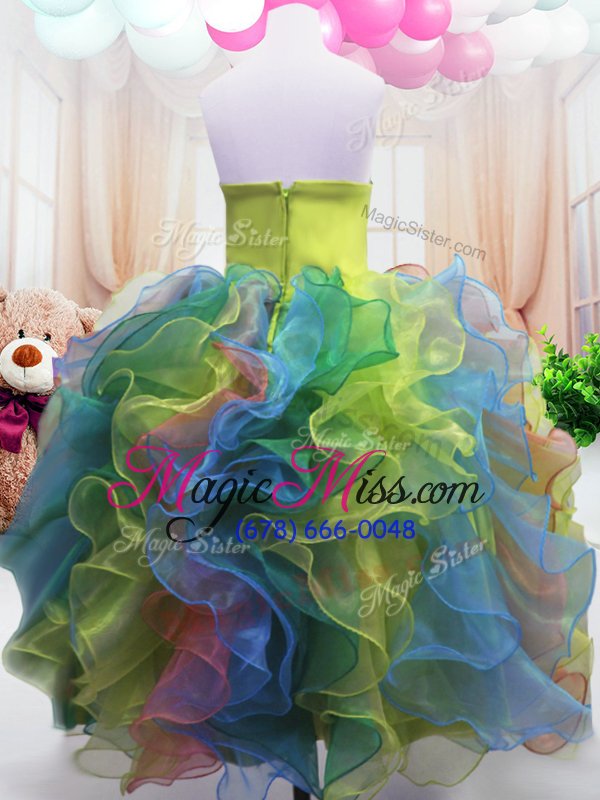 wholesale best multi-color sleeveless organza zipper little girls pageant dress wholesale for party and wedding party