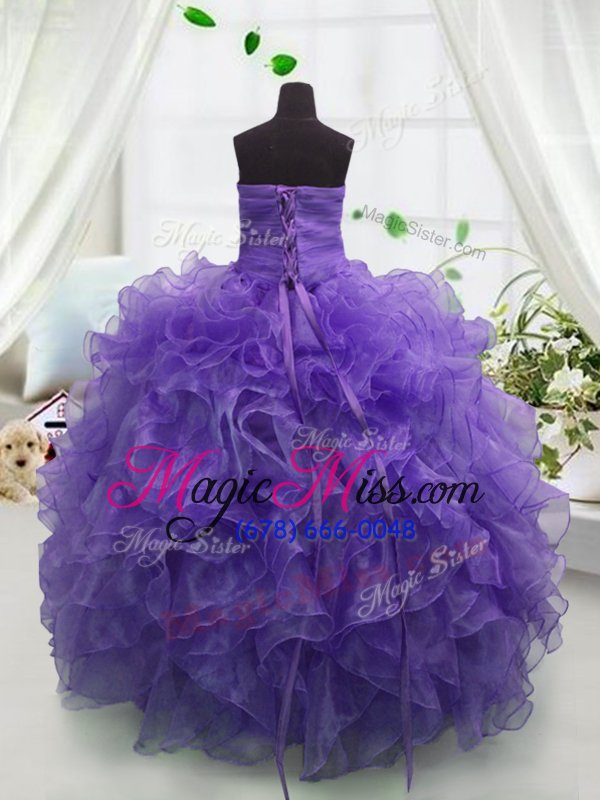 wholesale dazzling floor length lace up little girl pageant dress eggplant purple and in for party and wedding party with beading and ruffles